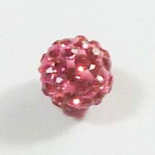 Perle shamballa 9,5x10 couleur fuchsia strass