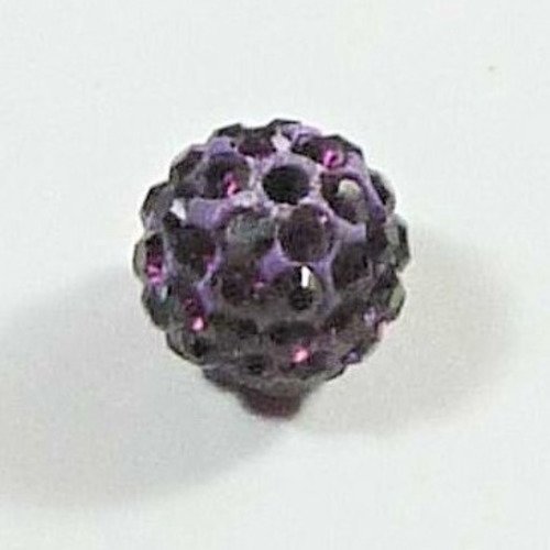 Perle shamballa 9,5x10 couleur violette, strass