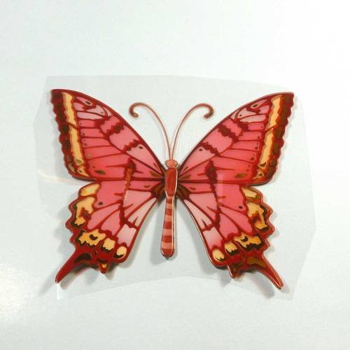 Réf.65 sticker en 3d, papillon, autocollant, couleurs fuchsia, rose, blanc doré 15,5x13cm