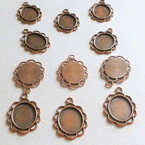 11 supports cabochons ovales cuivre 17x13mm