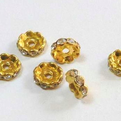 6 perles spacer en métal doré 10mm avec strass