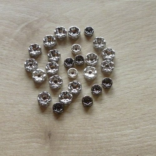 26 perles spacer en métal argenté et noir strass blanc 5 à 7mm
