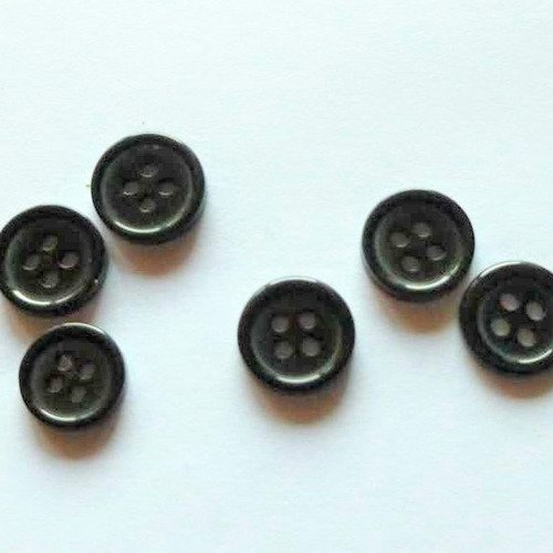 6 boutons ronds unis noire 11mm