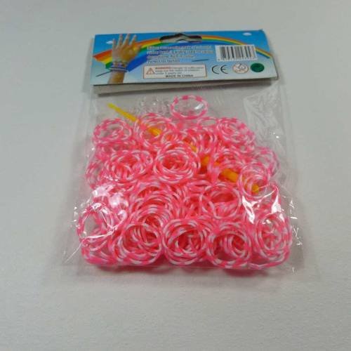200 bracelets loom-band roses vifs et blancs 