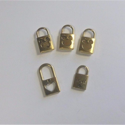 5 pendentifs cadenas en métal doré