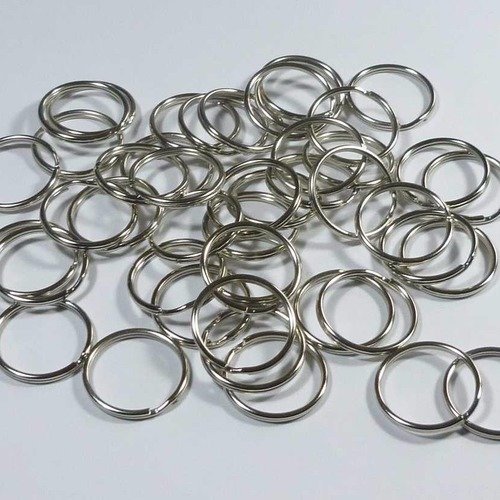 50 anneaux porte-clefs 25mm en métal argenté