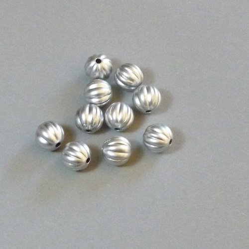 10 perles ondulé argenté 10mm