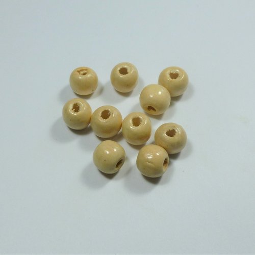25 perles en bois vernis 10mm