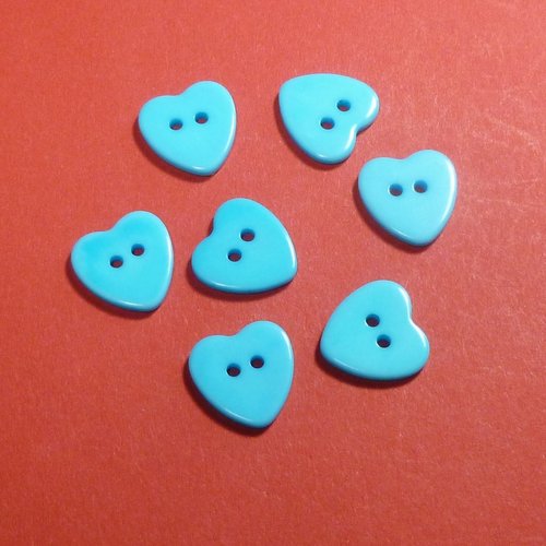 7 boutons turquoises coeur 15mm