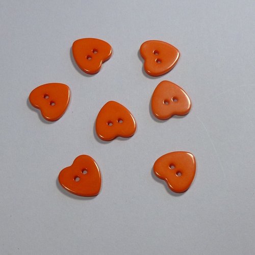 9 boutons oranges coeur 14mm