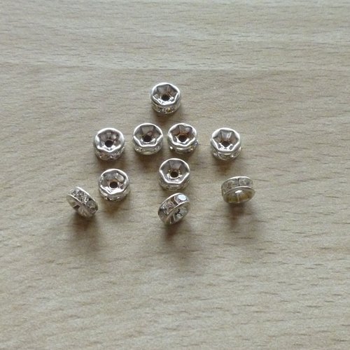 10 perles spacer argenté clair 7mm