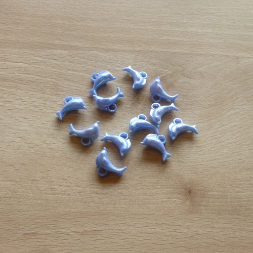 12 pendentifs dauphins bleu 19mm