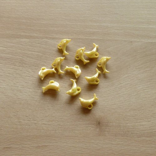 12 pendentifs dauphins jaune 19mm