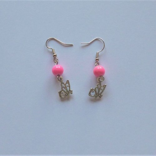 2 pendants d'oreilles rose fuchsia 45mm