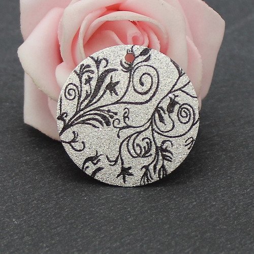 2 breloques sequins ronds 30 mm argentés et noirs br764