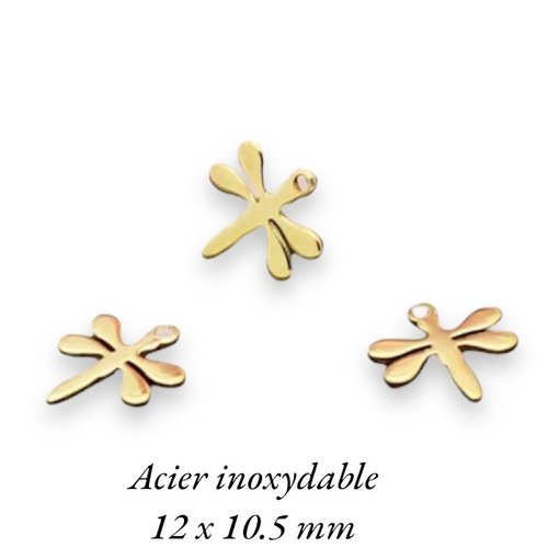 6 breloques libellule en acier inoxydable doré de 12 x 10.5 mm ac185