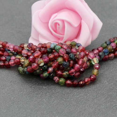 50 perles d'agate rondes de 4 mm, teintées multicolore, à facettes, pg108