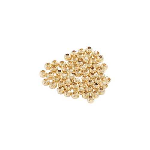 100 perles rondes et creuses en acier inoxydable 304, plaqué or 18k, 2 mm, pmd51