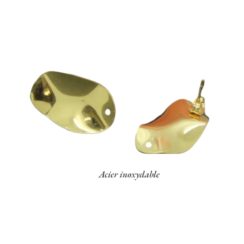 2 supports de boucles d'oreilles puces forme ovale, ondulés en acier inoxydable doré, boa111