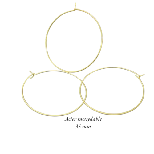 4 créoles rondes en acier inoxydable doré 316l de 35 mm boa125