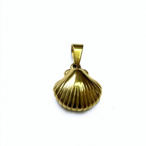 Un pendentif coquille saint jacques en acier inoxydable 304 doré et sa bélière, 16 x 15 mm, ac913