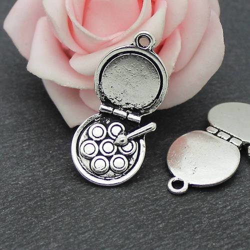 X2 breloques 3d palette de maquillage en métal argenté vieilli de 33x16 mm br671 