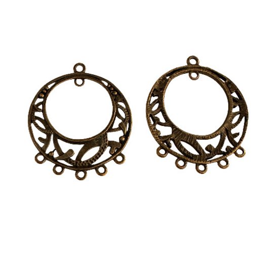 2 pendentifs connecteurs cercles 5 rangs bronze cob109