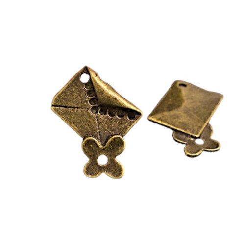 2 connecteurs enveloppe et fleur en métal bronze de 26x20 mm br688