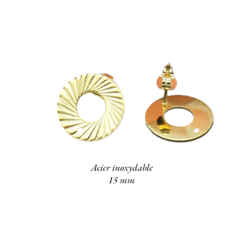 4 supports boucles d'oreilles puces, acier inoxydable doré, de 15 mm boa146