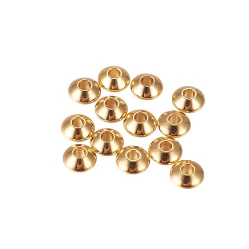 20 perles intercalaires soucoupes, perles séparateurs, en acier inoxydable 304 plaqué or 24k, de 4 x 2 mm, pmd54