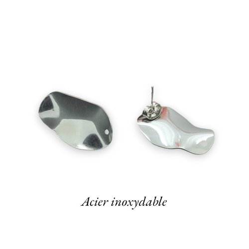 4 supports de boucles d'oreilles puces forme ovale et ondulée en acier inoxydable, boa158