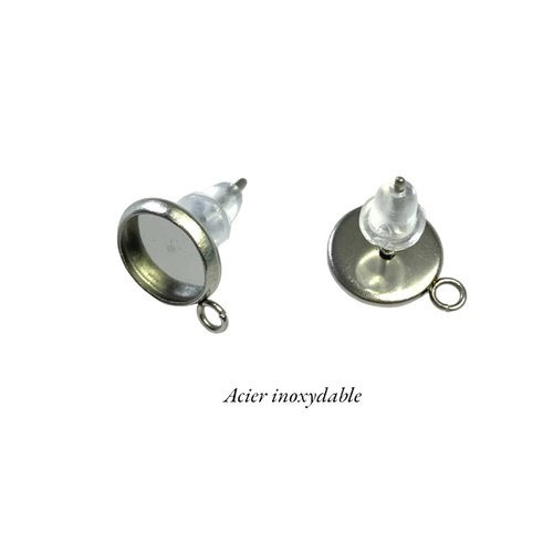 10 supports de boucles d'oreilles puces, acier inoxydable 304, pour cabochon 8 mm boa175