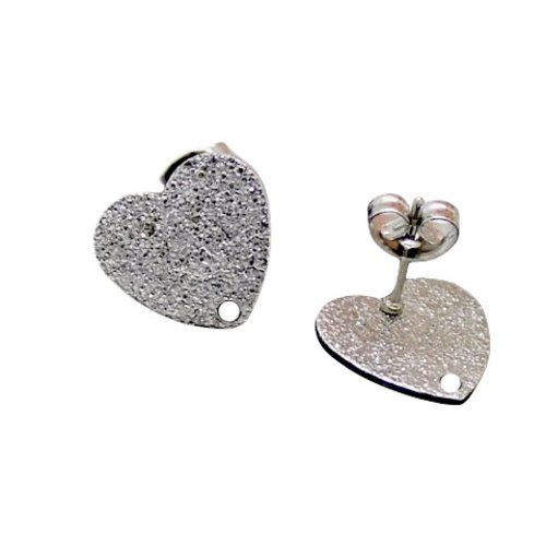 6 supports de boucles d'oreilles, forme coeur texturé, acier inoxydable, 12 mm x 13 mm, boa101