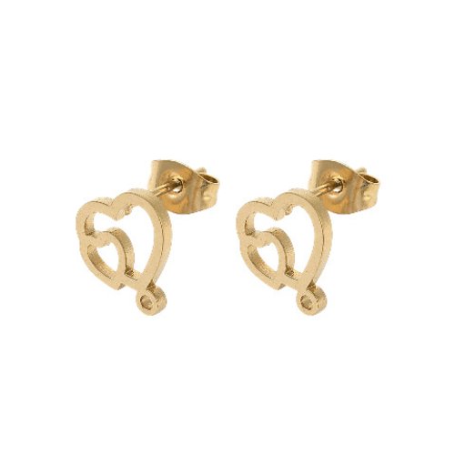 4 supports de boucles d'oreilles puces coeur en acier inoxydable 304 doré, placage ionique, boa233