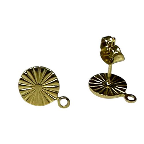 4 supports boucles d'oreilles puces, ronds et striés, acier inoxydable plaqué or 18k, placage ionique, boa207