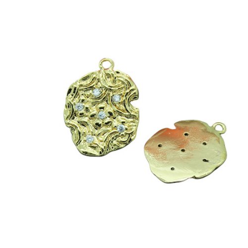 Pendentif avec zircons, forme irrégulière, en laiton plaqué or 18k, 20 x 15 mm, br109