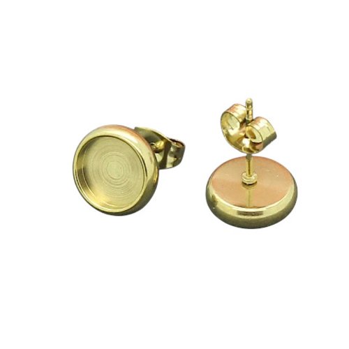 4 supports de boucles d'oreilles puce en acier inoxydable doré, placage ionique, pour cabochon de 8 mm boa30
