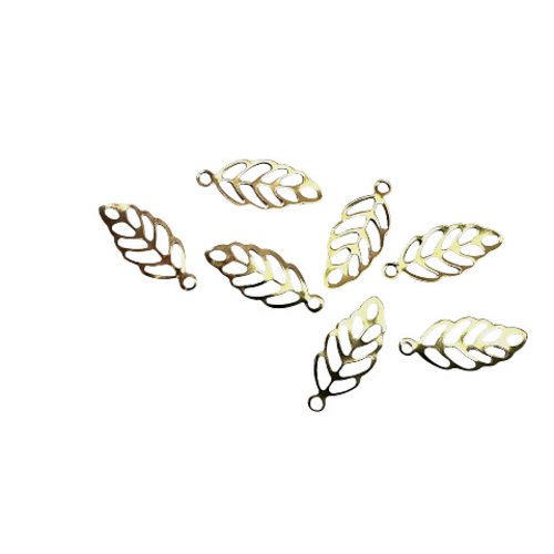 10 breloques feuille, acier inoxydable doré, 13 x 5.5 mm ac72