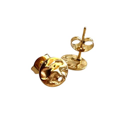4 supports boucles d'oreilles puces ronds et texturés, acier inoxydable 304, plaqué or 18k, 8 mm, boa241
