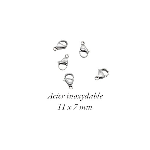 10 fermoirs mousquetons, acier inoxydable 304, 11 x 7 mm, ac792