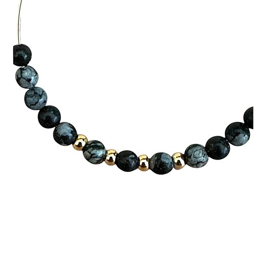 30 perles rondes d'obsidienne flocon de neige de 4 mm pg04