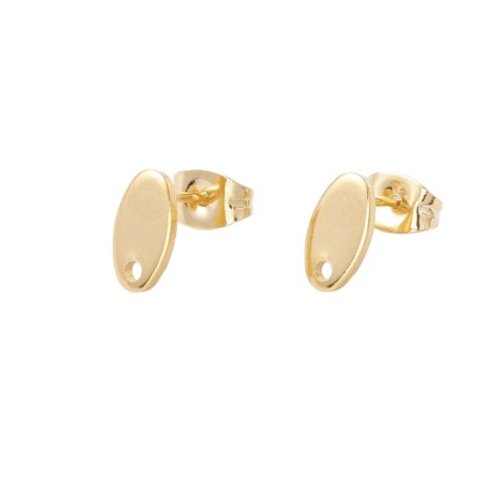 6 supports de boucles d'oreilles puces ovales en acier inoxydable doré, plaqué or 24k, boa185