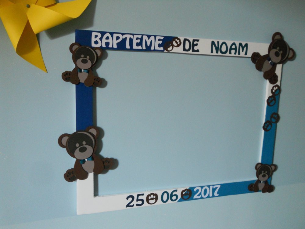 Cadre Photobooth Personnalise Ourson Pour Bapteme Anniversaire Turquoise Bleu Marine Et Blanc Un Grand Marche