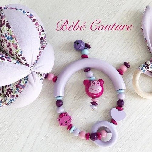 Pack Eveil Bebe Couture Violet Mauve Fushia Rose Fleuri Balle Montessori Hochet Anneau Dentition Un Grand Marche