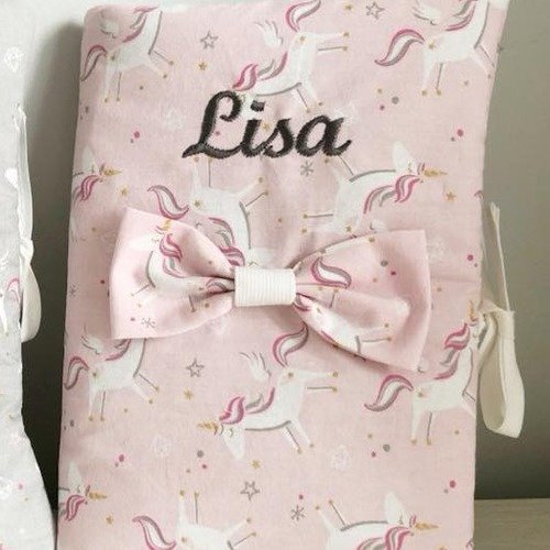 Protège santé licorne rose bébé couture déco noeud cadeau