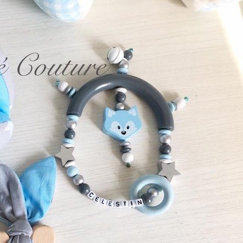 Hochet Renard Bleu Gris Argent Bebe Couture Un Grand Marche