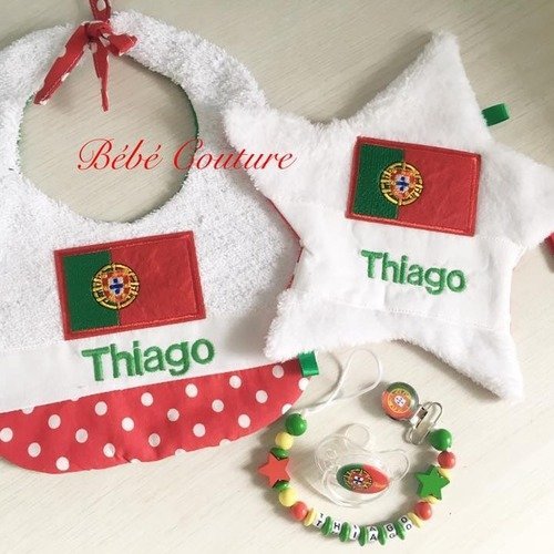 Coffret Naissance Cadeau Garcon Portugal Existe En Fille Modele Thiago Creation Bebe Couture Doudou Bavoir Sucette Attache Sucette Un Grand Marche