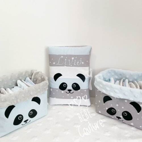 Coffret panda personnalisé bleu ciel/gris