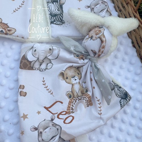 Doudou lapinou personnalisé polaire blanc coton bébé animaux beige