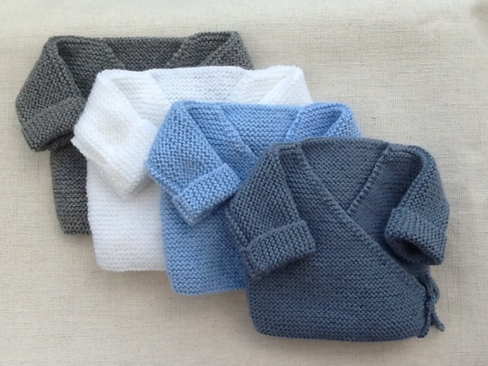 Brassière bébé naissance/1 mois laine tricot, gilet bébé laine, layette,  cadeau naissance, blanc ou bleu ciel ou gris ou bleu jean - Un grand marché